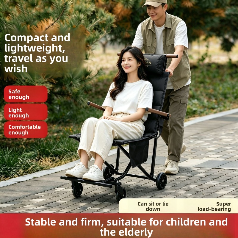 Outdoor Camping Table And Chairs - Chaise pliante d'extérieur avec roulettes légères,